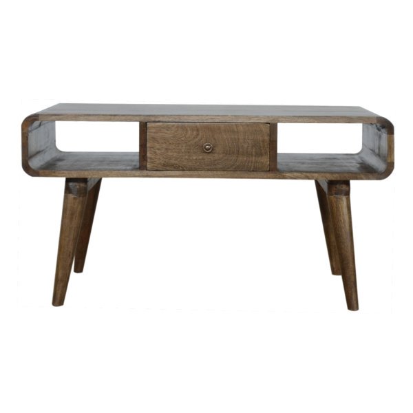 Solid Mango Wood Curved Grey Washed Coffee Table