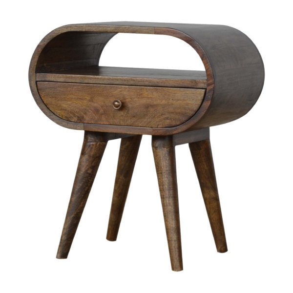 Solid Mango Wood Grey Washed Circular Bedside - Image 2