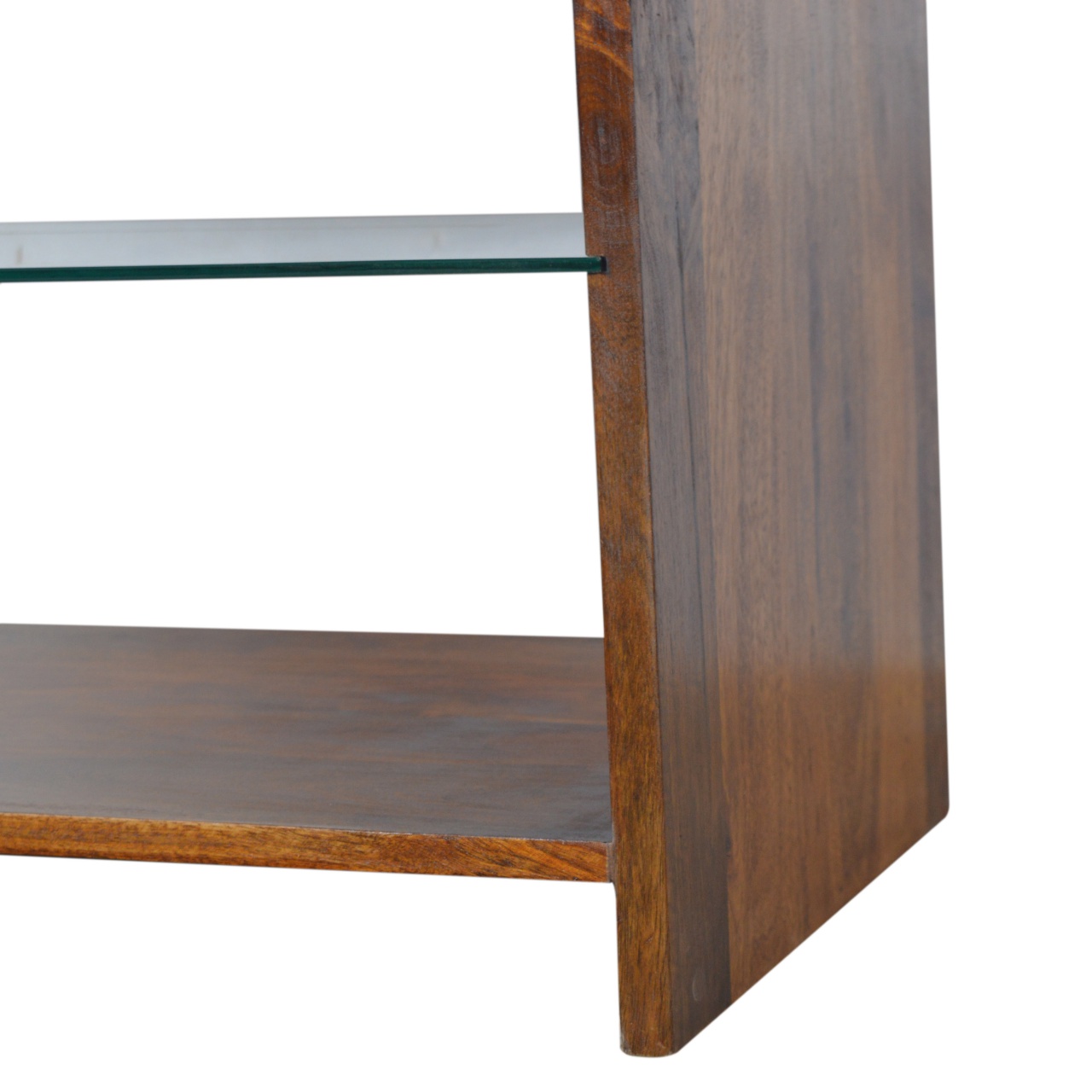 Solid Mango Wood Chestnut Finished Glass Shelf Coffee Table - Image 7