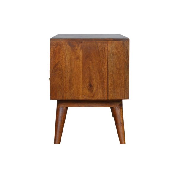 Solid Mango Wood Tile Chestnut Finished 2 Drawer 2 Slot Carved TV Unit - Image 8
