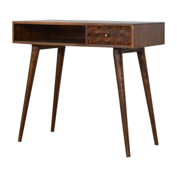 Solid Mango Wood Chestnut Finished 1 Drawer 1 Slot Tile Pattern Writing Desk - Image 3
