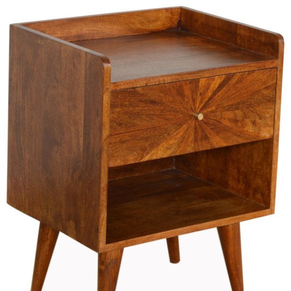 Solid Mango Wood Sunrise Chestnut Finished 1 Drawer 1 Slot Bedside - Image 4