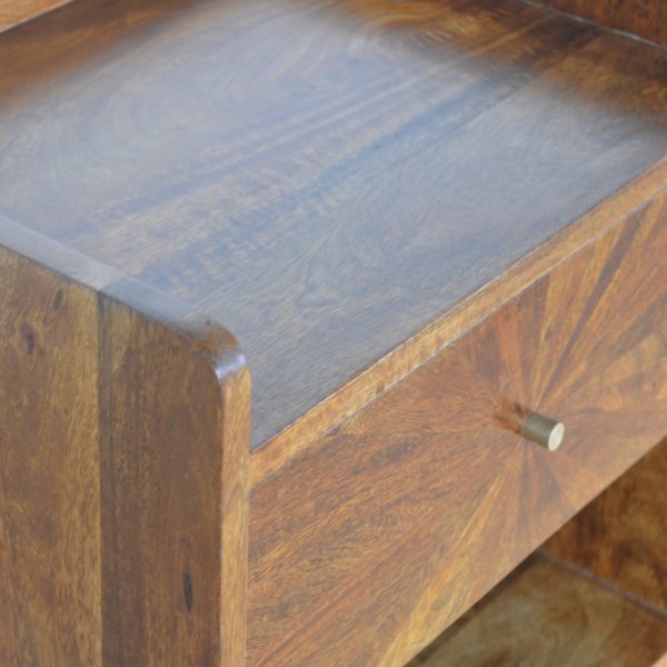 Solid Mango Wood Sunrise Chestnut Finished 1 Drawer 1 Slot Bedside - Image 5