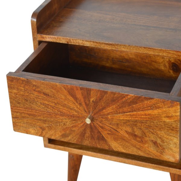 Solid Mango Wood Sunrise Chestnut Finished 1 Drawer 1 Slot Bedside - Image 7