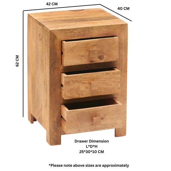 Toko Light Mango 3 Drawer Bedside - Image 3