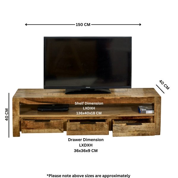 Surrey Solid Wood Large Tvc With 3 Drawers - Image 5