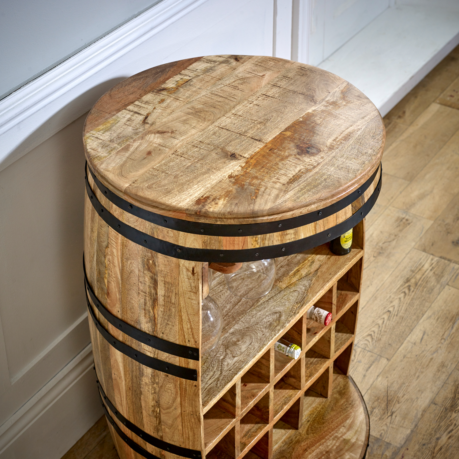 Surrey Solid Dark Wood Barrel Wine Sideboard - Image 4