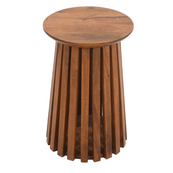Slatted Mango Wood Side Table - Image 2