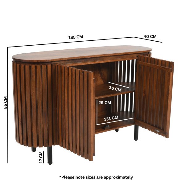 Slatted Mango Wood 2 Doors Sideboard - Image 4