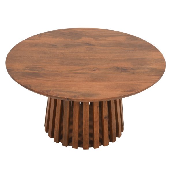 Slatted Mango Wood Round Coffee Table - Image 2