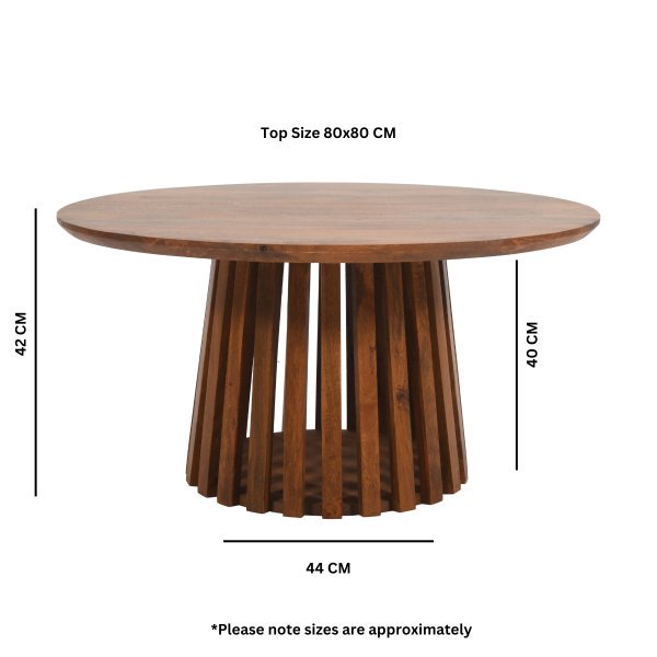 Slatted Mango Wood Round Coffee Table - Image 5