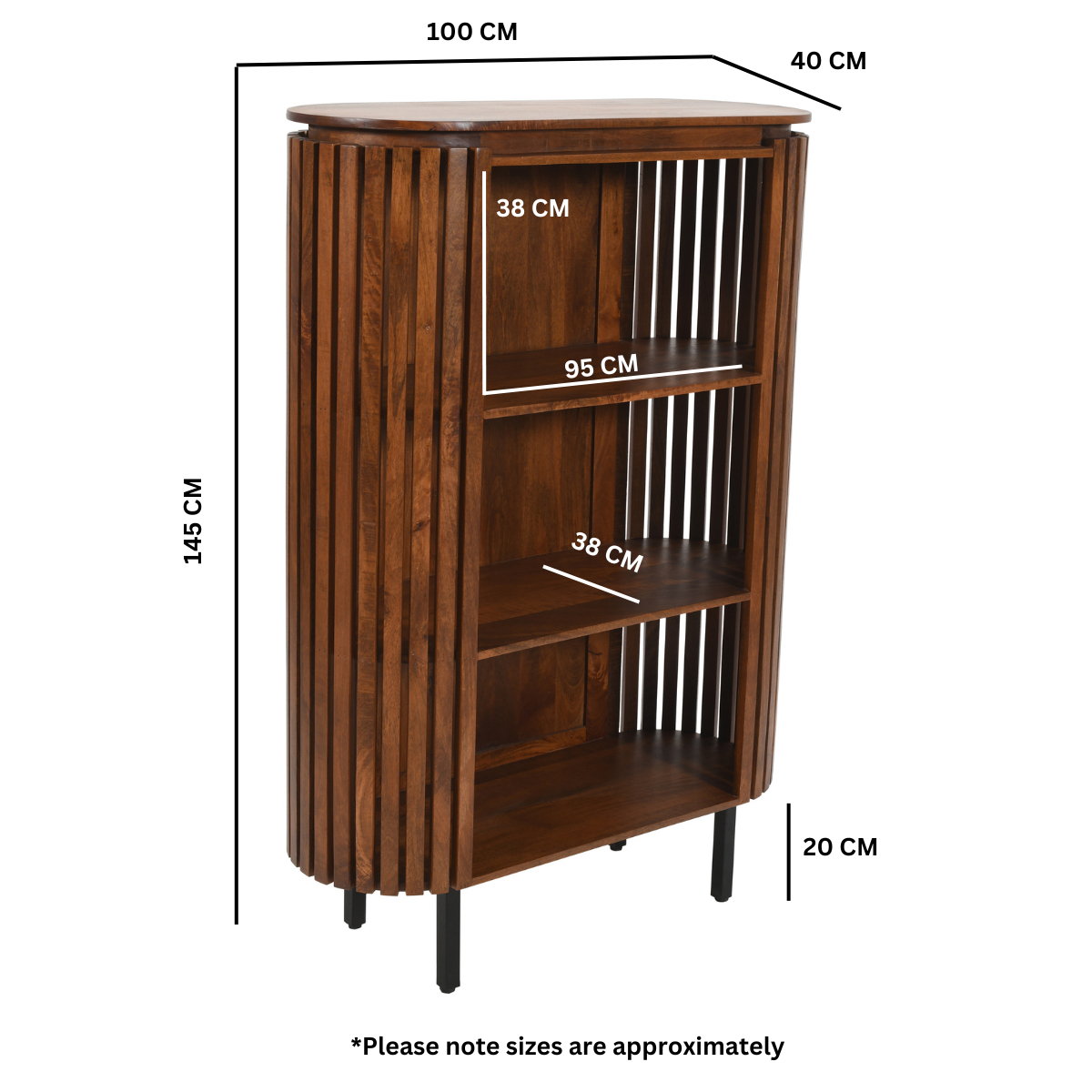 Slatted Mango Wood Bookcase - Image 3