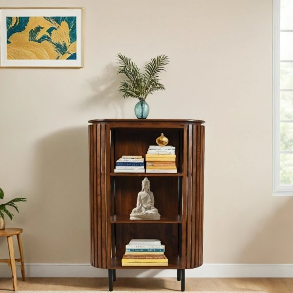 Slatted Mango Wood Bookcase - Image 4