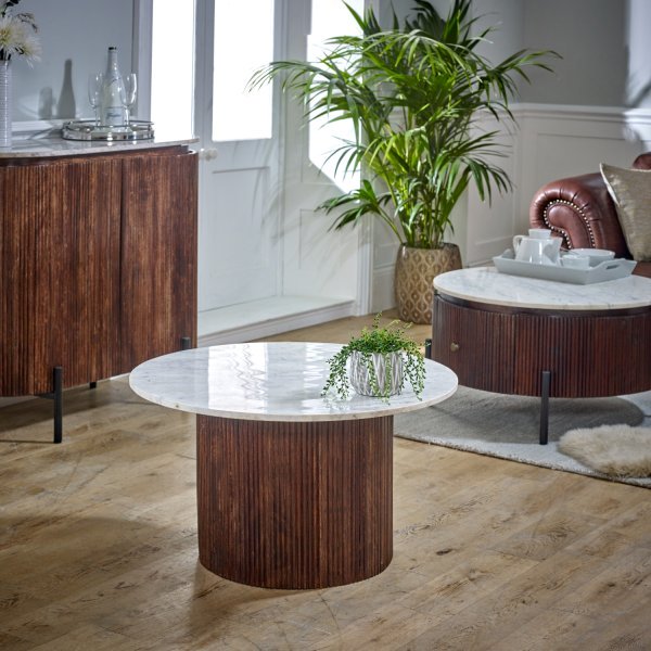 Opal Mango Wood Coffee Table With Marble Top - Image 6