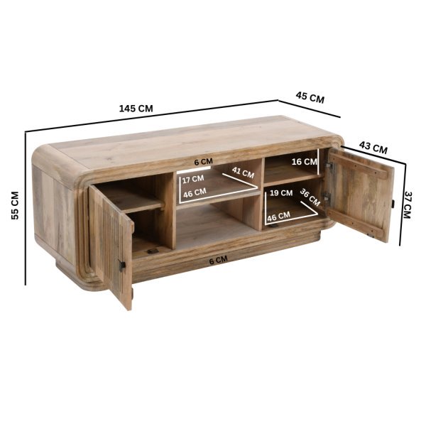 Hudson Carved Mango Wood 2 Doors TV Cabinet - Image 5