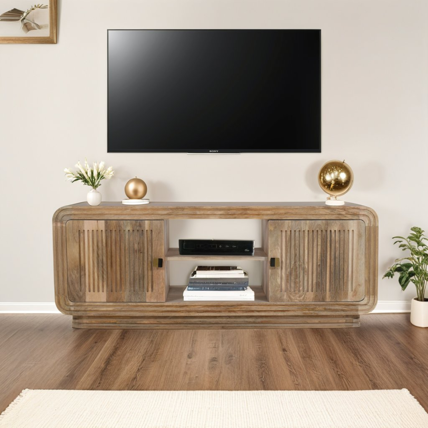 Hudson Carved Mango Wood 2 Doors TV Cabinet - Image 6