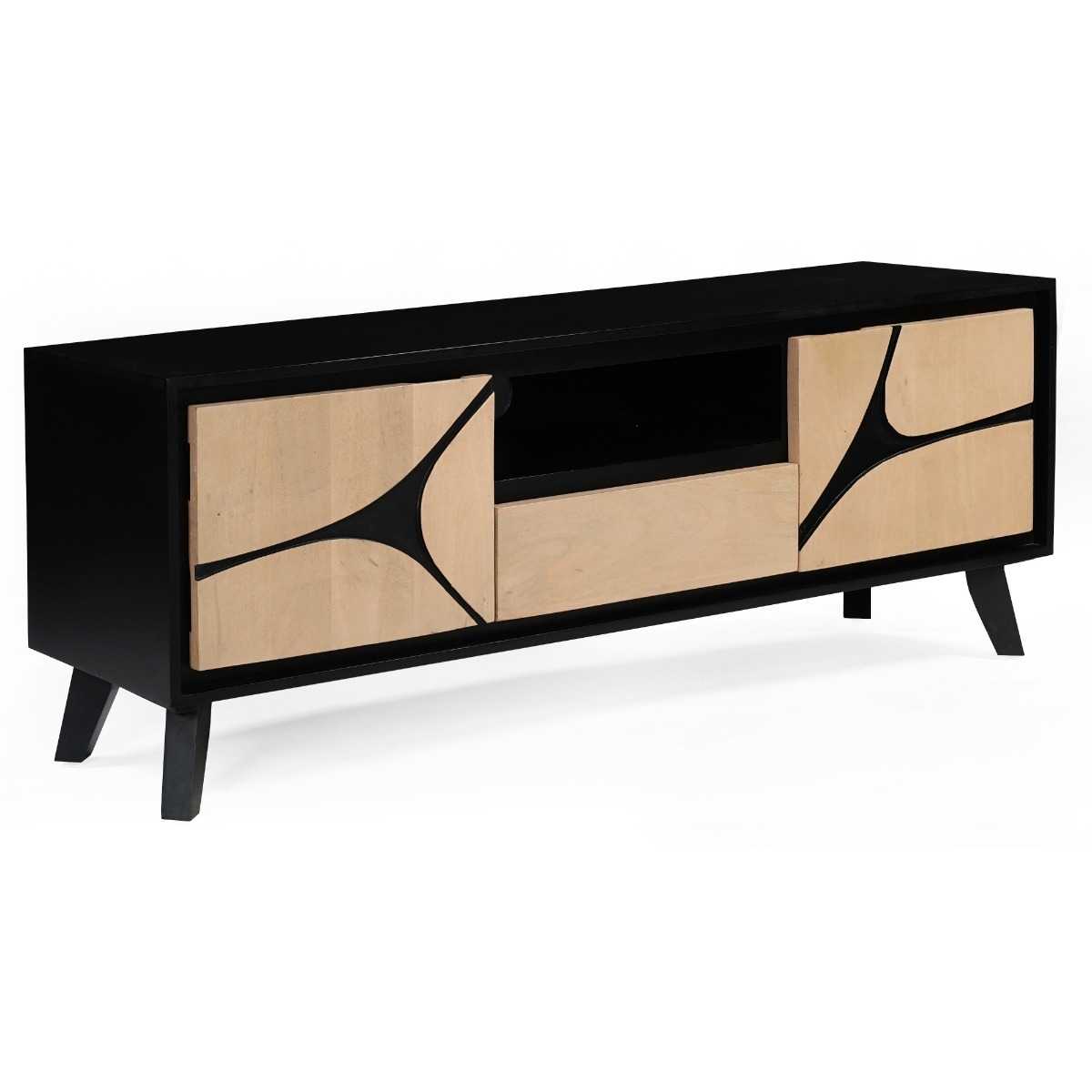 Boho Solid Wood Tv Cabinet With Wooden Legs - Image 2