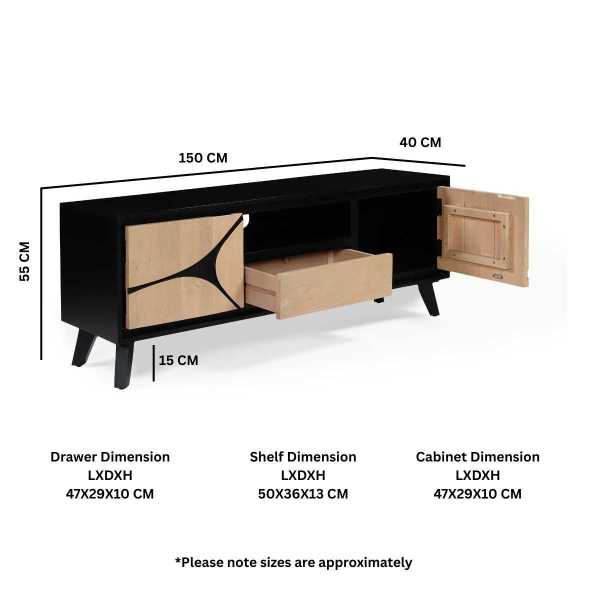 Boho Solid Wood Tv Cabinet With Wooden Legs - Image 7