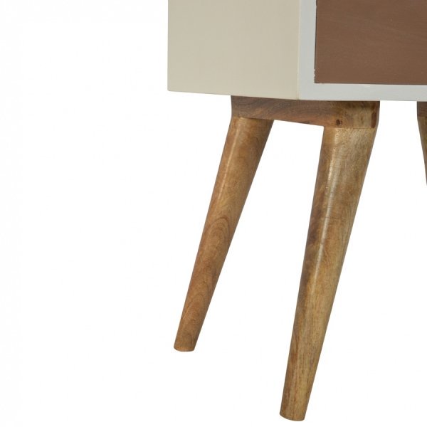 Solid Mango Wood Oak Finished 1 Drawer Hand Painted Mocha Bedside - Image 5