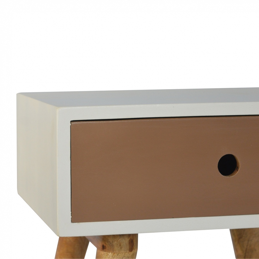 Solid Mango Wood Oak Finished 1 Drawer Hand Painted Mocha Bedside - Image 6