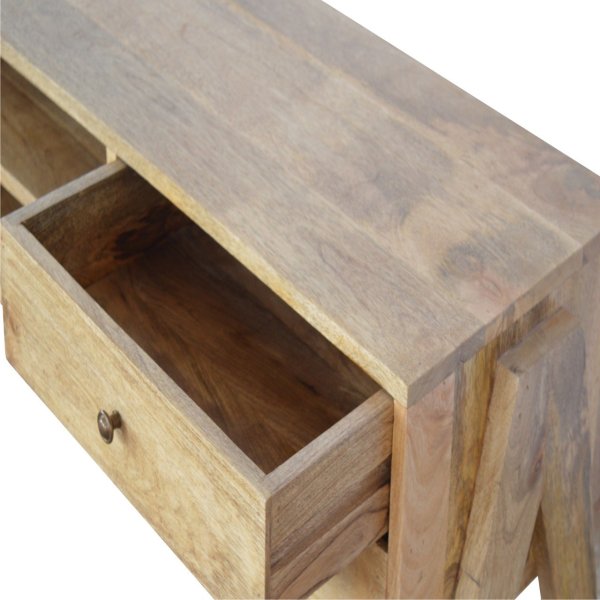 Solid Mango Wood Oak Finished 2 Drawer 2 Slots Trestle Media Unit - Image 4