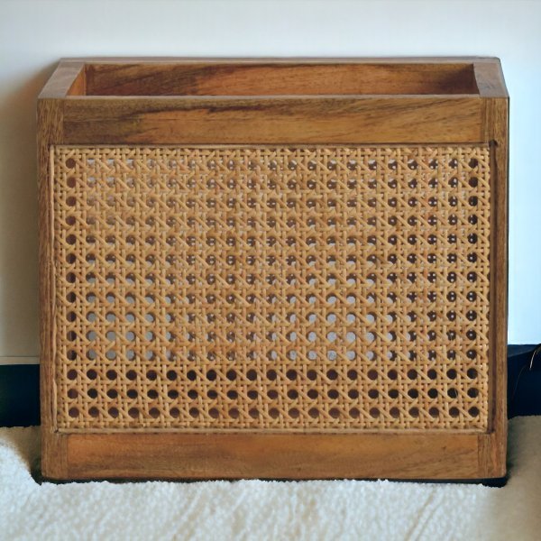 Solid Mango Wood Oak Finished Rattan Larissa Storage Box