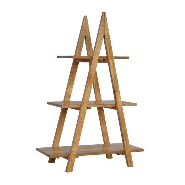 Solid Mango Wood Oak Finished Ladder Style Open Display Unit - Image 3