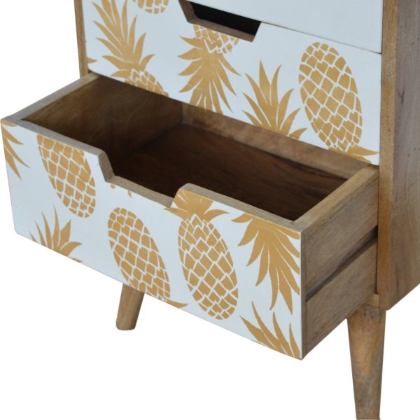 Solid Mango Wood Oak Finished 3 Drawer Pineapple Screen Printed Bedside - Image 5