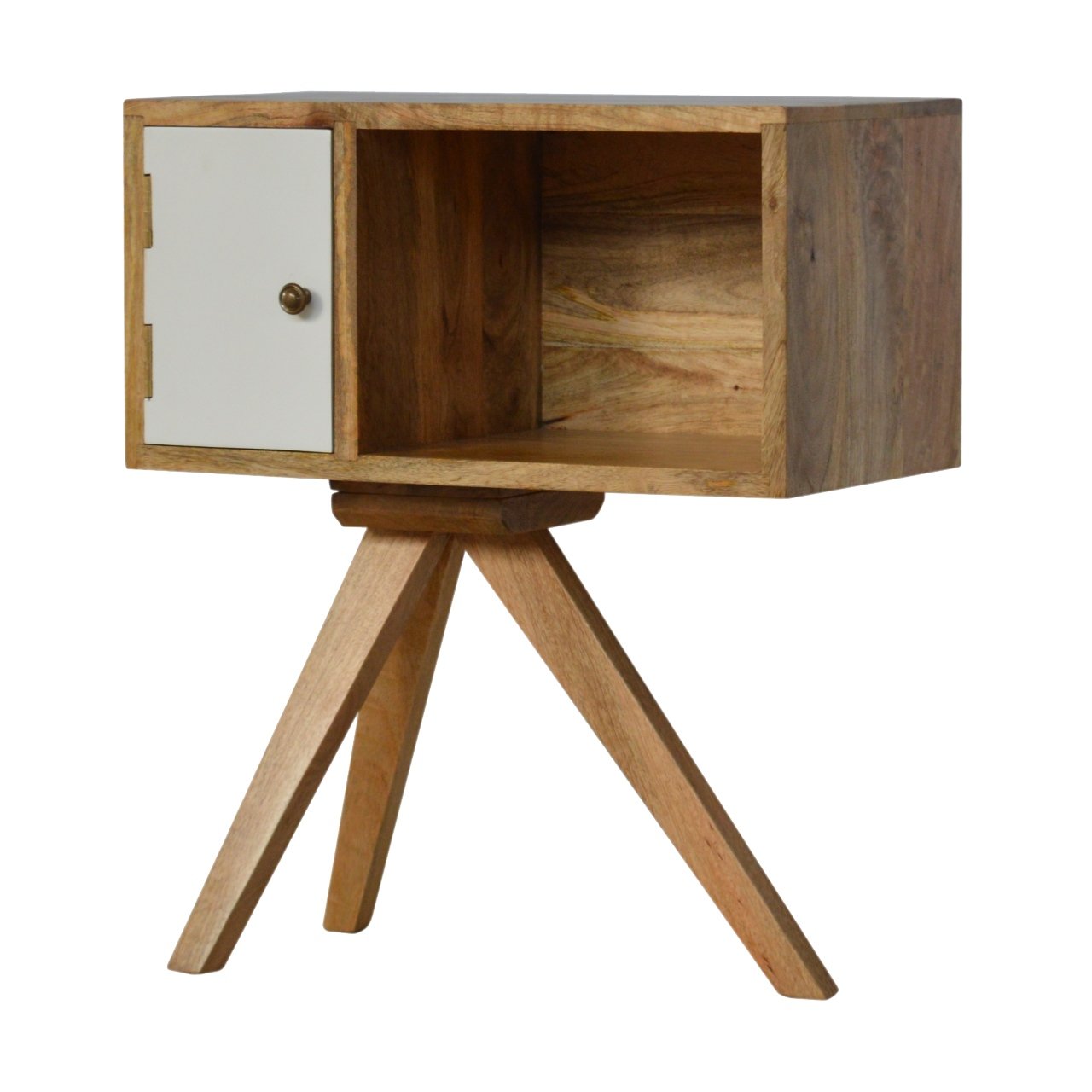 Solid Mango Wood Oak Finished Hand Painted 1 Door Tripod Bedside - Image 9