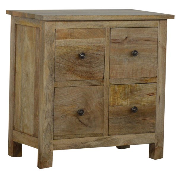 Solid Mango Wood Oak Finished Four Door Mini Cabinet - Image 3