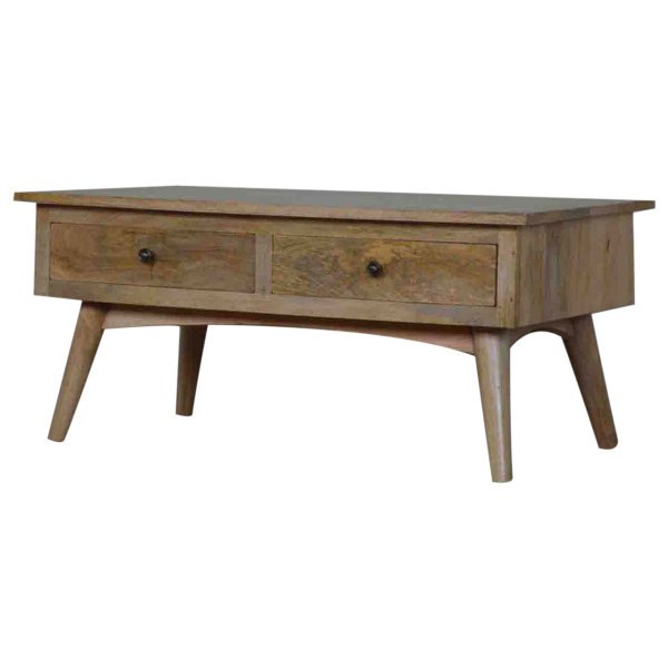 Solid Mango Wood Oak Finished 2 Drawer Coffee Table - Image 2