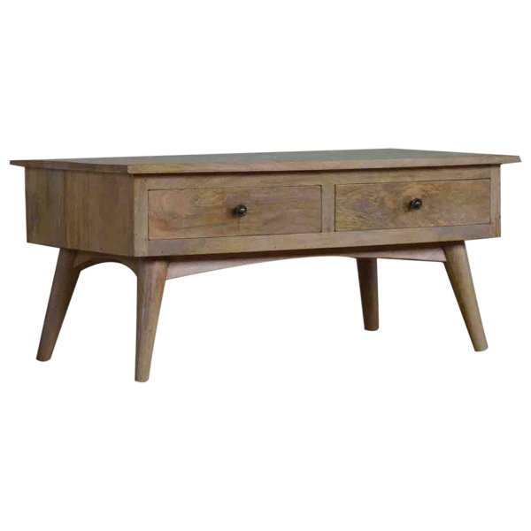 Solid Mango Wood Oak Finished 2 Drawer Coffee Table - Image 3
