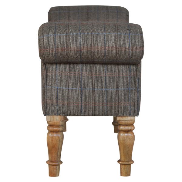 Solid Mango Wood Checked Tweed Upholstered Bench - Image 8