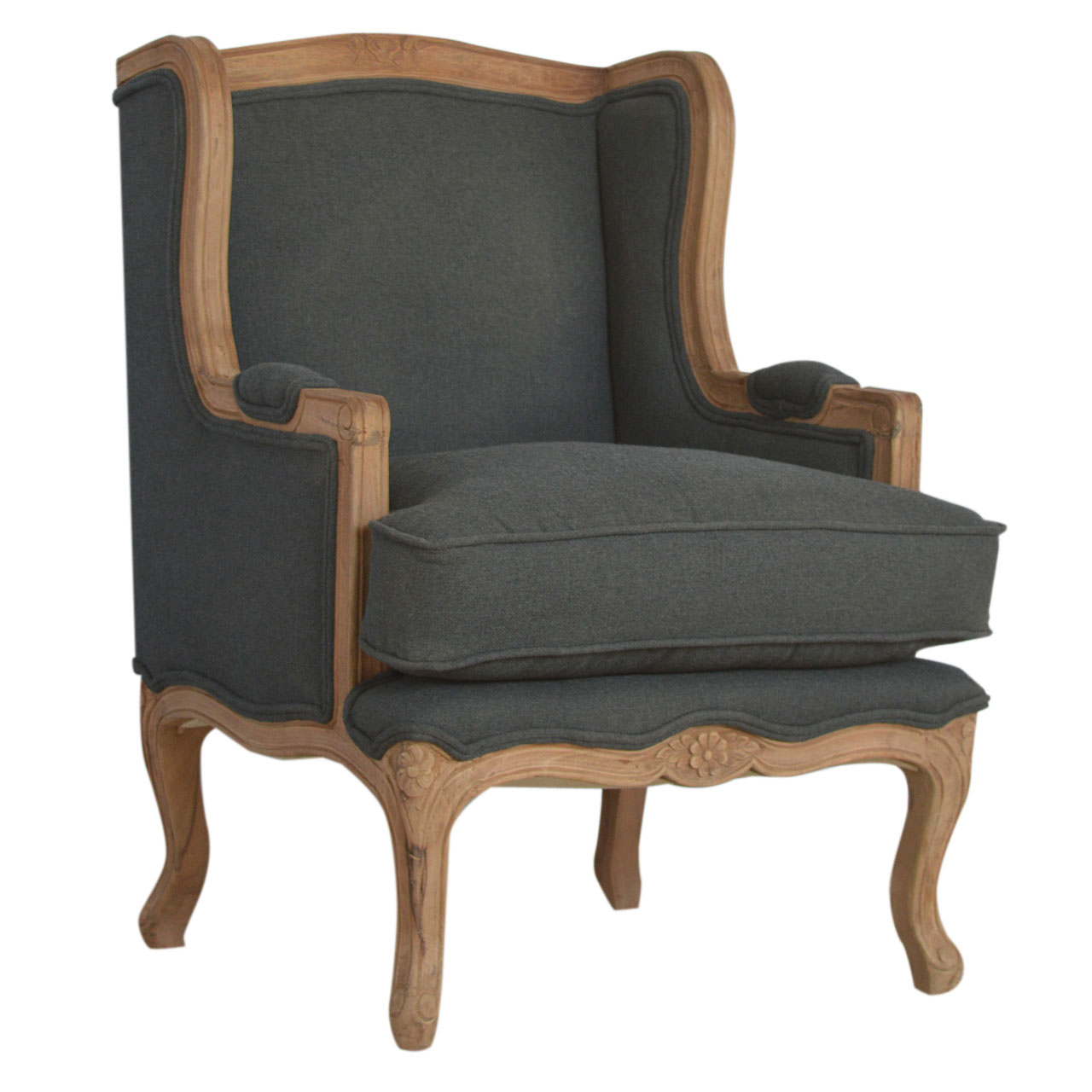 Solid Mango Wood Sun Bleached Finished Grey Upholstered Chair - Image 2
