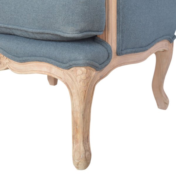 Solid Mango Wood Sun Bleached Finished Grey Upholstered Chair - Image 5