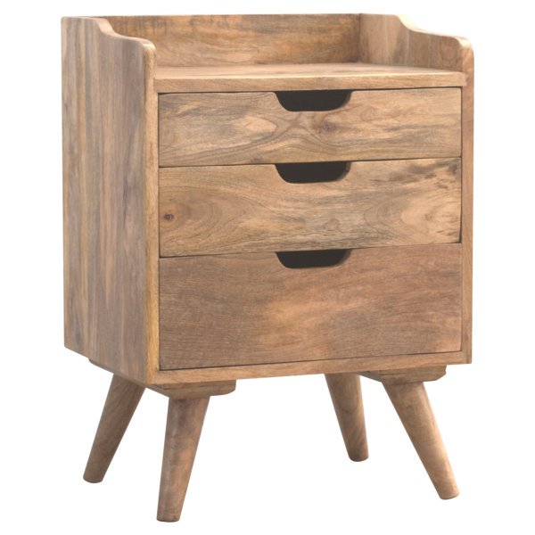 Solid Mango Wood 3 Drawer Gallery Bedside - Image 2