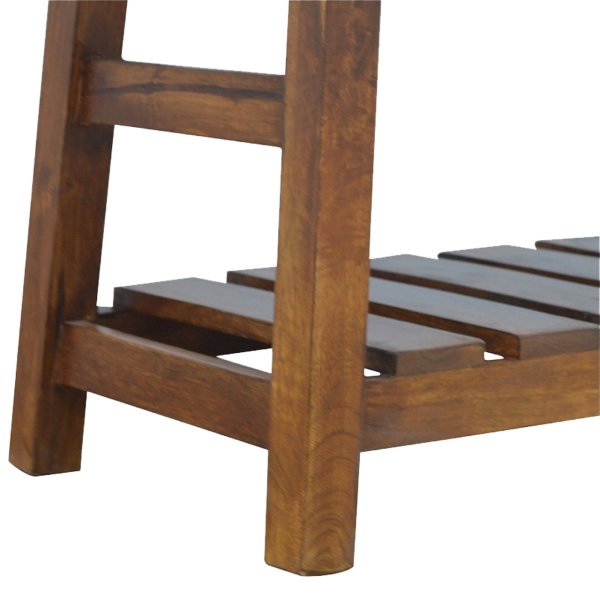 Solid Mango Wood California Walnut & Tan Leather Upholstered Hallway Bench - Image 6