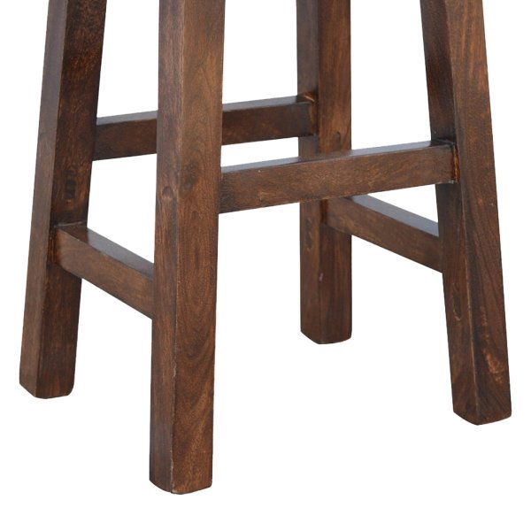 Solid Mango Wood Oak Finished Brass & Leather Upholstered Bar Stool - Image 7