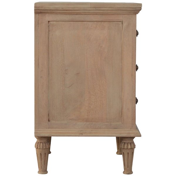 Solid Mango Wood Sun Bleached 3 Drawer Bedside Table with Turned Feet - Image 7
