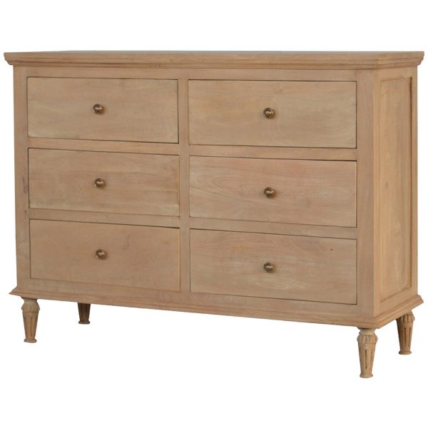 Solid Mango Wood Sun Bleached Finished 6 Drawer Chest of Drawers - Image 2
