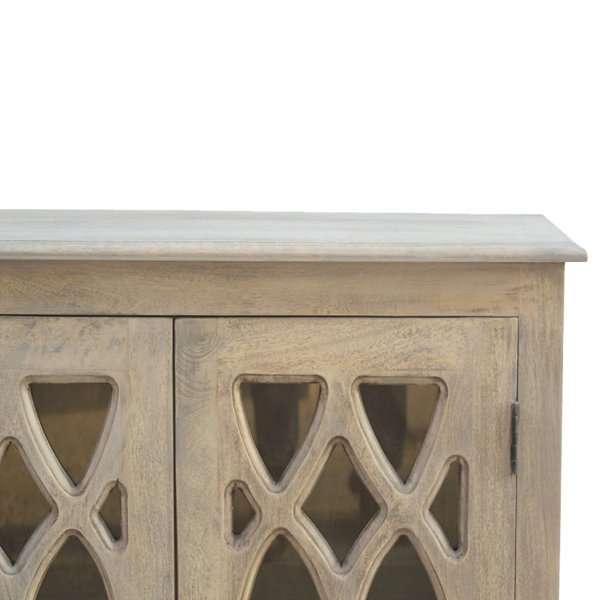 Solid Mango Wood Acid Stone Wash 2 Glass Door Sideboard - Image 3