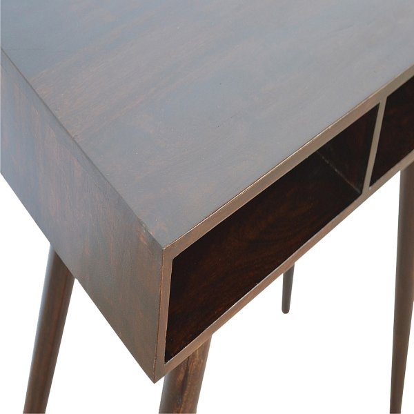 Solid Mango Wood California Walnut Finished 2 Slots Open Writing Desk - Image 3