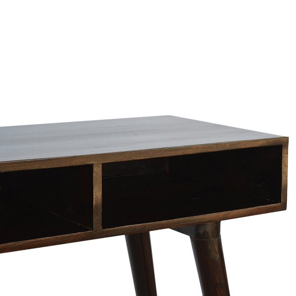 Solid Mango Wood California Walnut Finished 2 Slots Open Writing Desk - Image 4