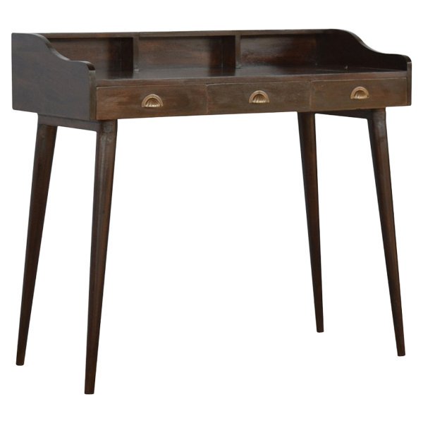 Solid Mango Wood Walnut Gallery Shell Writing Desk - Image 2