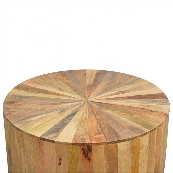 Solid Mango Wood Oak Finished Round Wooden Coffee Table