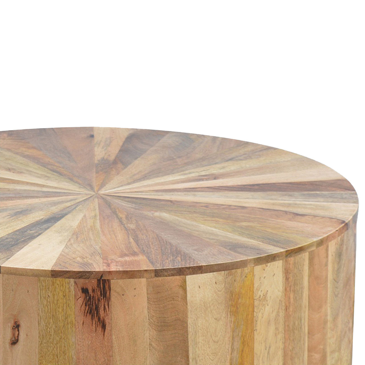 Solid Mango Wood Oak Finished Round Wooden Coffee Table - Image 5