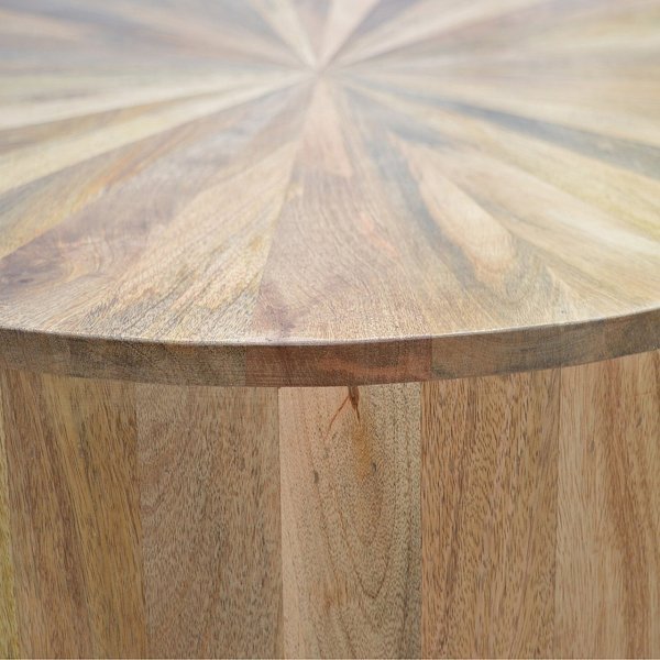 Solid Mango Wood Oak Finished Round Wooden Coffee Table - Image 6
