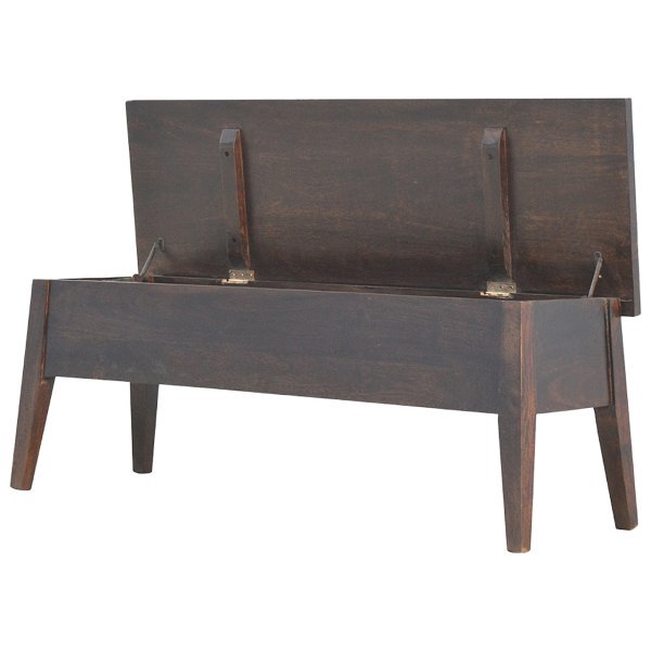 Solid Mango Wood California Walnut Finished Lift up Stay Up Lid Hallway Storage Bench - Image 8