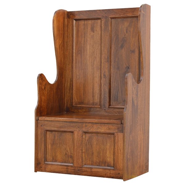 Solid Mango Wood Chestnut Finished Seat Lid up County Style Monks Bench - Image 2