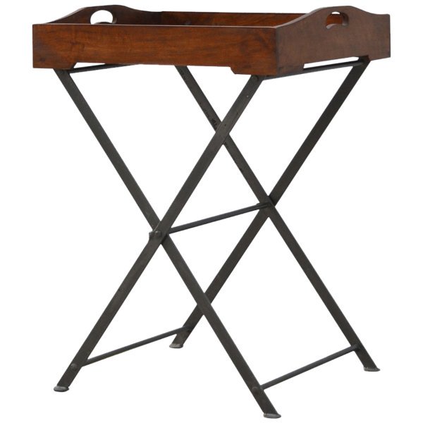 Solid Mango Wood Chestnut Finished Tray With Cross Iron Base